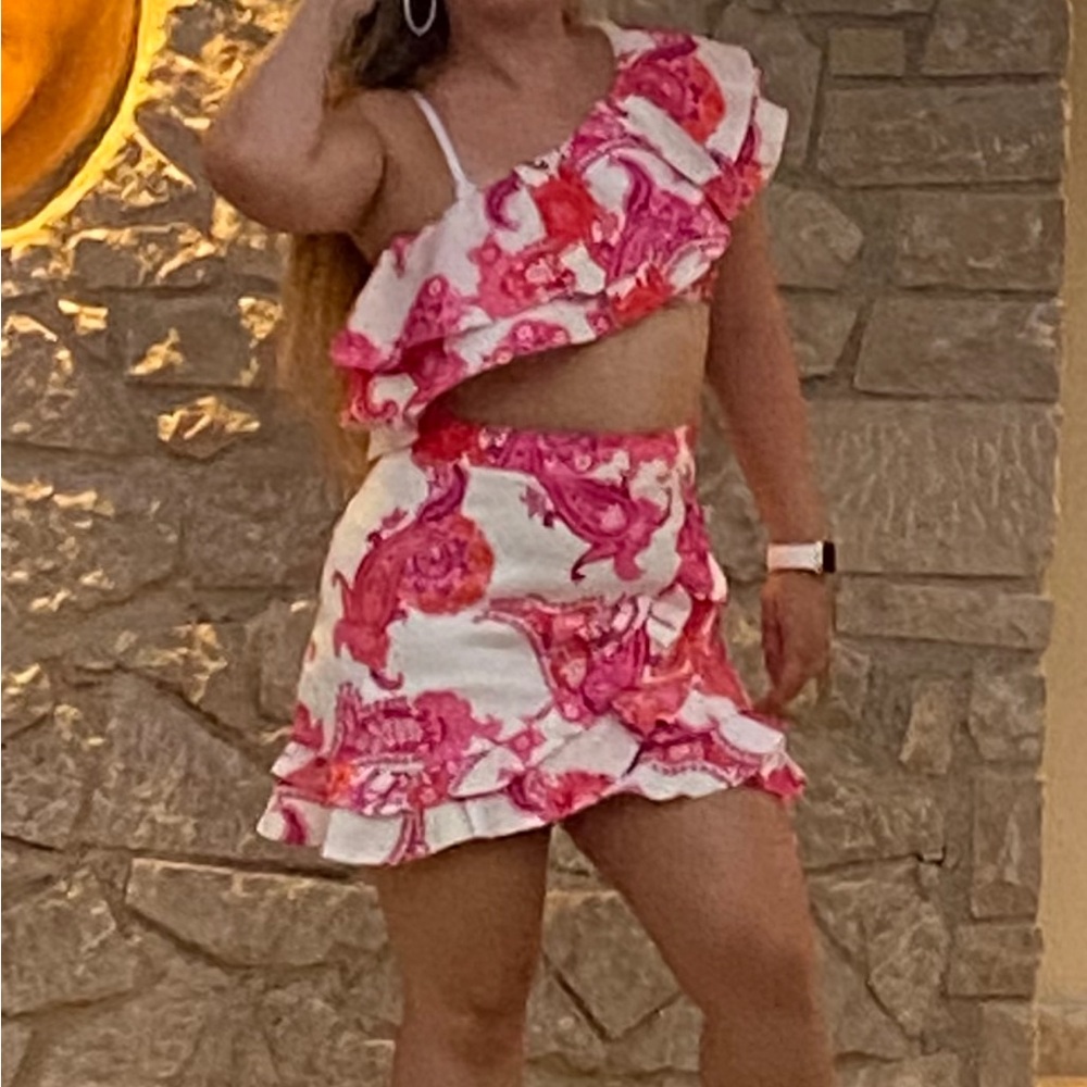 Pink and White Floral matching set